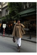 Kadın Yün Cıkartılabilen Atkılı , Kaban İkili Takım - Kahve