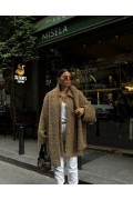 Kadın Yün Cıkartılabilen Atkılı , Kaban İkili Takım - Kahve