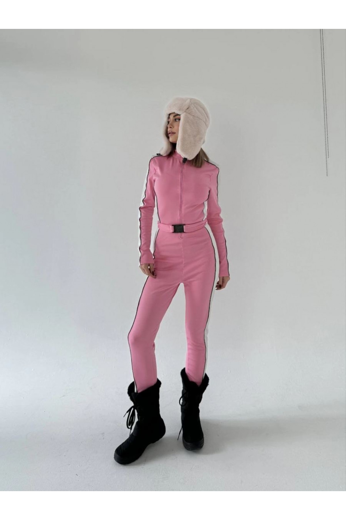 Kadın Kemer Detaylı Fermuarlı Tulum - Pembe
