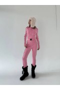 Kadın Kemer Detaylı Fermuarlı Tulum - Pembe