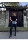 Kadın Jeans Kot Parçalı Palazzo Pantolon - Siyah