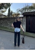 Kadın Jeans Kot Parçalı Palazzo Pantolon - Siyah