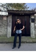 Kadın Jeans Kot Parçalı Palazzo Pantolon - Siyah