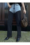Kadın Jeans Kot Parçalı Palazzo Pantolon - Siyah