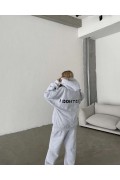 Kadın Nakış İşlemeli 3 İplik Pamuklu Sweat Alt-Üst Takım- Gri