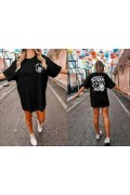 Kadın Baskılı T-Shirt Kısa Kol Bisiklet Yaka Oversize Rahat Kalıp Tişört - Siyah