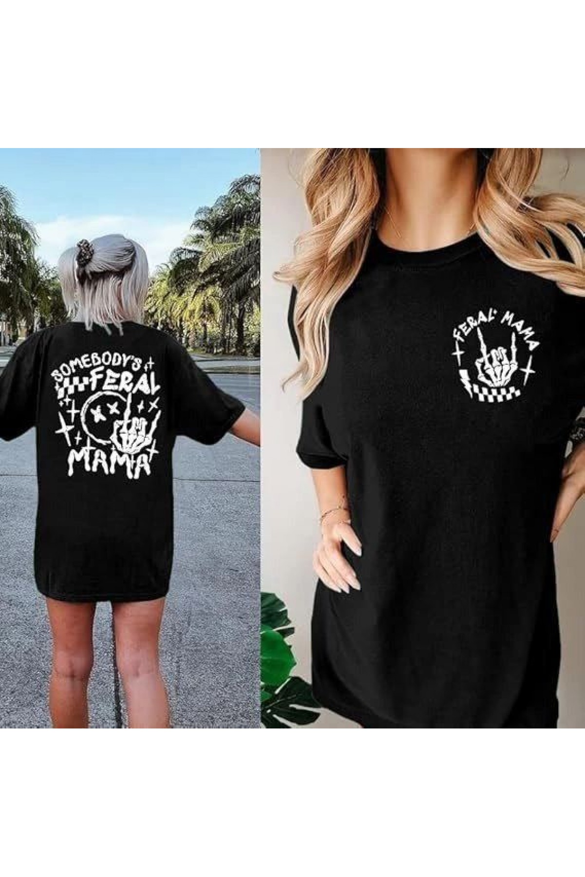 Kadın Baskılı T-Shirt Kısa Kol Bisiklet Yaka Oversize Rahat Kalıp Tişört - Siyah