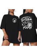 Kadın Baskılı T-Shirt Kısa Kol Bisiklet Yaka Oversize Rahat Kalıp Tişört - Siyah