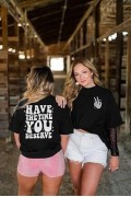 Kadın Baskılı T-Shirt Kısa Kol Bisiklet Yaka Oversize Rahat Kalıp Tişört - Siyah