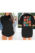 Kadın Baskılı T-Shirt Kısa Kol Bisiklet Yaka Oversize Rahat Kalıp Tişört - Siyah