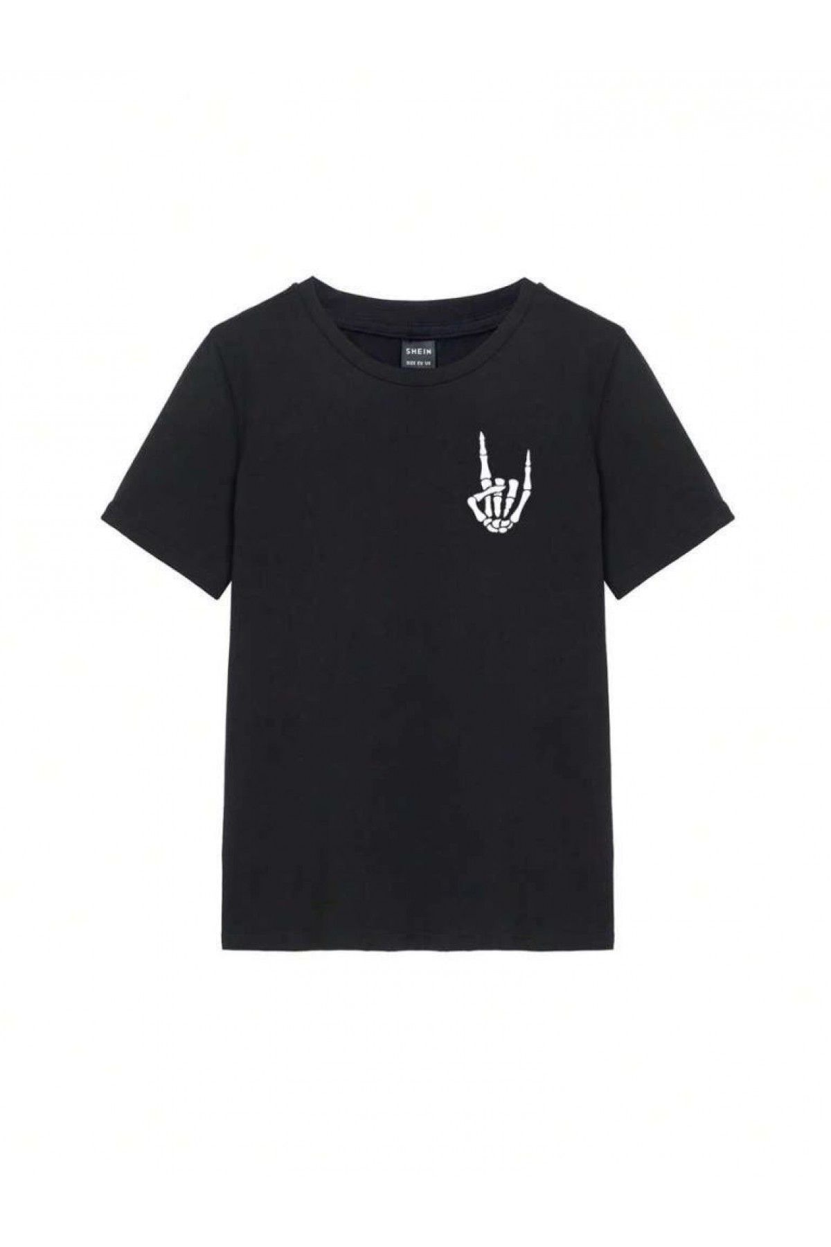 Kadın Baskılı T-Shirt Kısa Kol Bisiklet Yaka Oversize Rahat Kalıp Tişört - Siyah