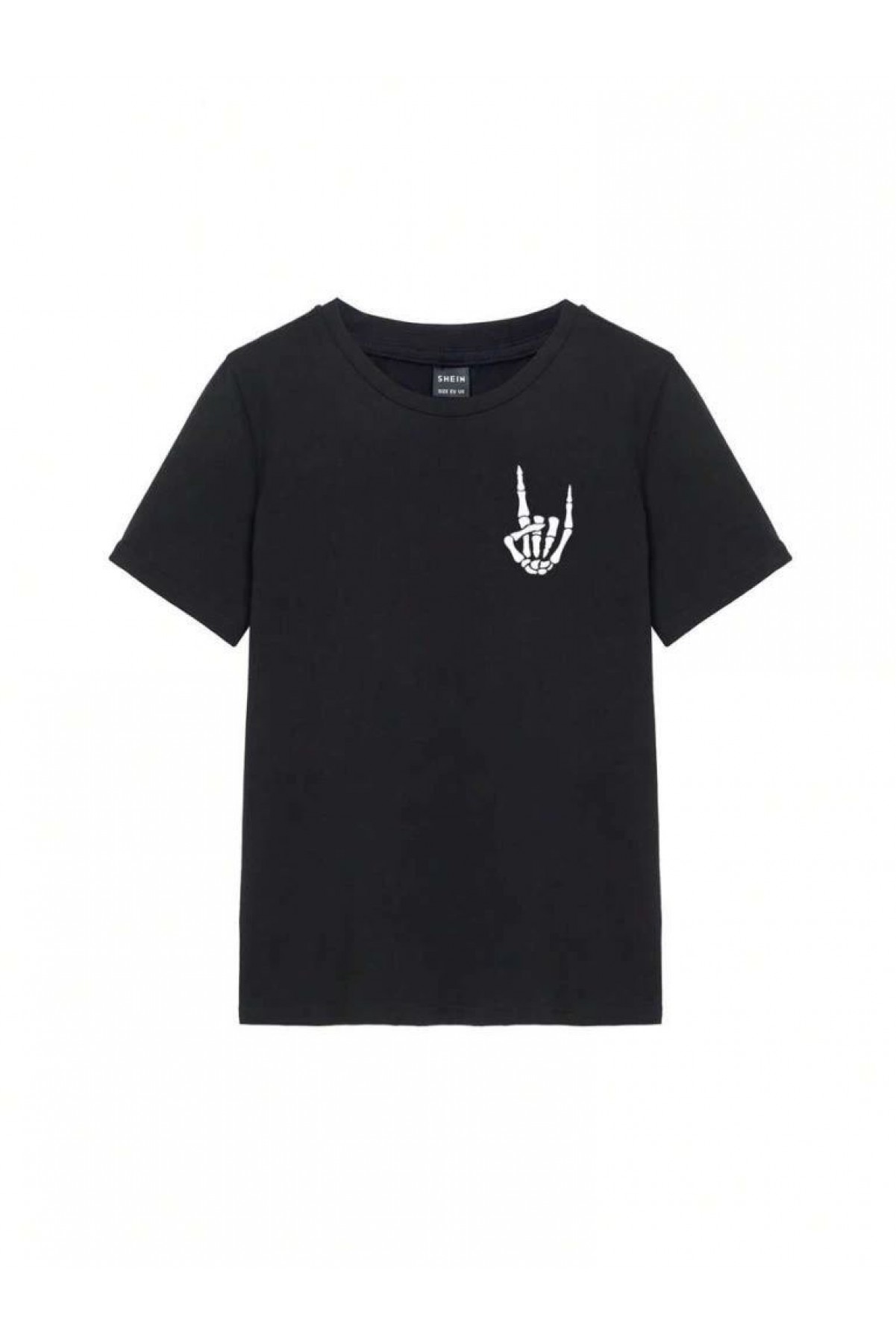 Kadın Baskılı T-Shirt Kısa Kol Bisiklet Yaka Oversize Rahat Kalıp Tişört - Siyah