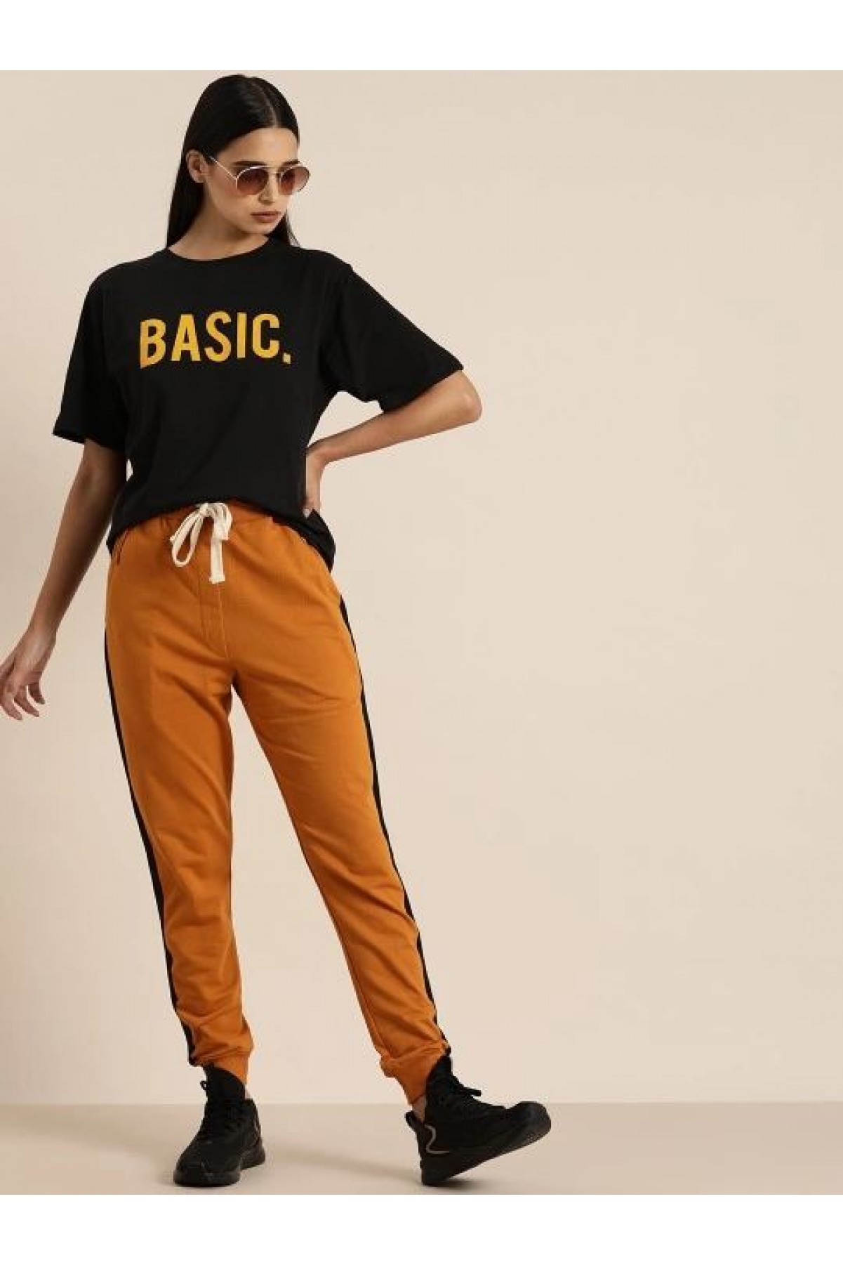 Kadın Kısa Kol Yazlık Tişört Bisiklet Yaka BASIC Baskılı T-Shirt - Siyah