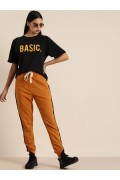 Kadın Kısa Kol Yazlık Tişört Bisiklet Yaka BASIC Baskılı T-Shirt - Siyah