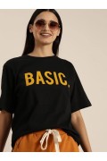 Kadın Kısa Kol Yazlık Tişört Bisiklet Yaka BASIC Baskılı T-Shirt - Siyah