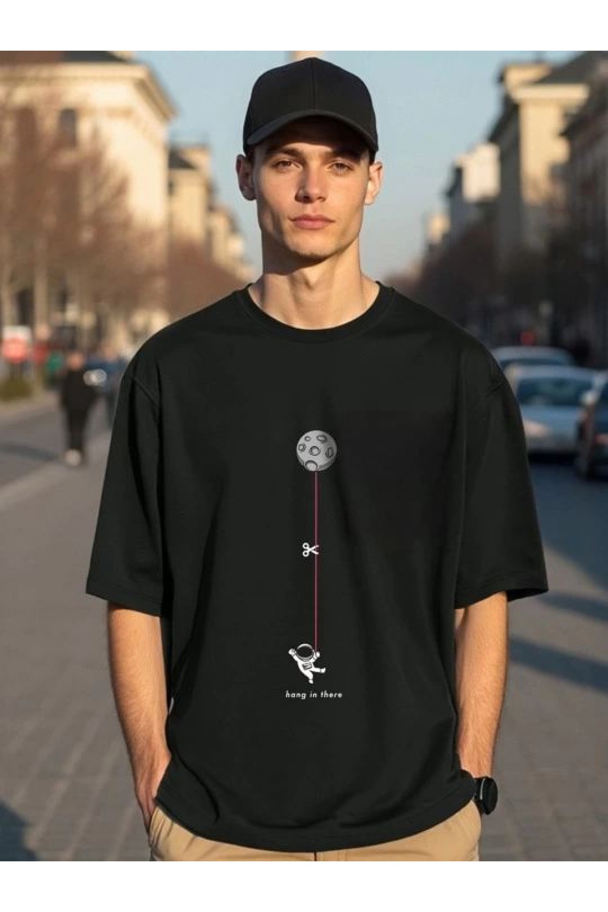 Erkek Baskılı T-Shirt Kısa Kol Bisiklet Yaka Regular Fit Rahat Kalıp Tişört - Siyah