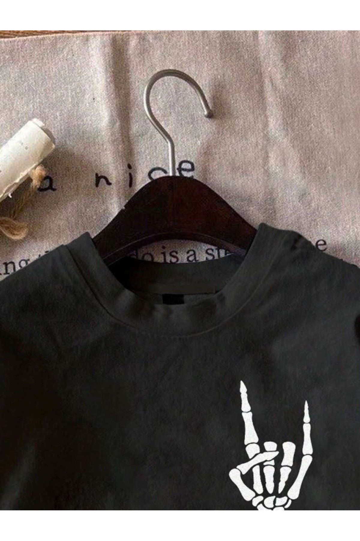 Erkek Baskılı T-Shirt Kısa Kol Bisiklet Yaka Regular Fit Rahat Kalıp Tişört - Siyah