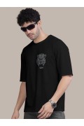 Erkek Kısa Kol Yazlık Tişört Bisiklet Yaka ASLAN Baskılı T-Shirt - Siyah