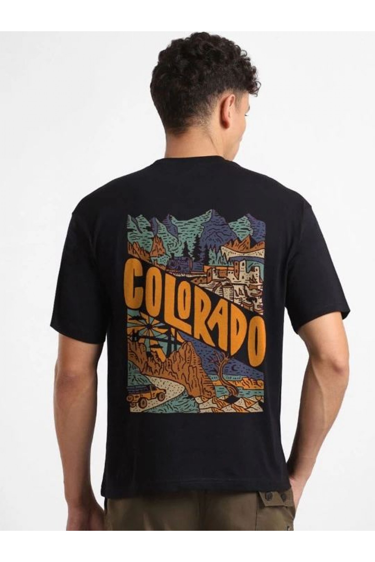 Erkek Tişört Baskılı Oversize Kısa kol T-shirt - Siyah