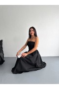Kadın Straplez Pileli Elbise - Siyah