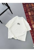Erkek Kısa Kol Yazlık Tişört Bisiklet Yaka Baskılı Oversize T-Shirt - Beyaz