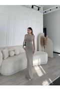 Kadın Kolsuz Uzun Likralı Elbise - Gri
