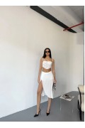 Kadın Çepli Şortlu Yırtmaçlı Etek - Beyaz