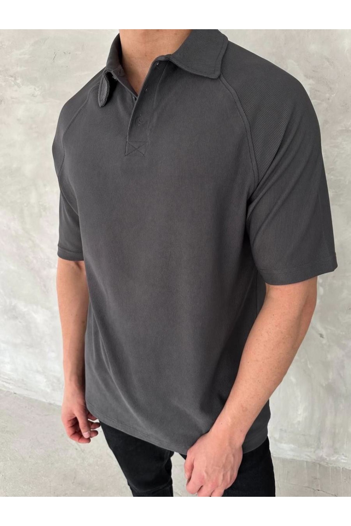 Erkek Polo Yaka Tişört Patlı Kısa Kol Yazlık T-shirt - Antrasit