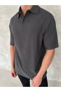 Erkek Polo Yaka Tişört Patlı Kısa Kol Yazlık T-shirt - Antrasit