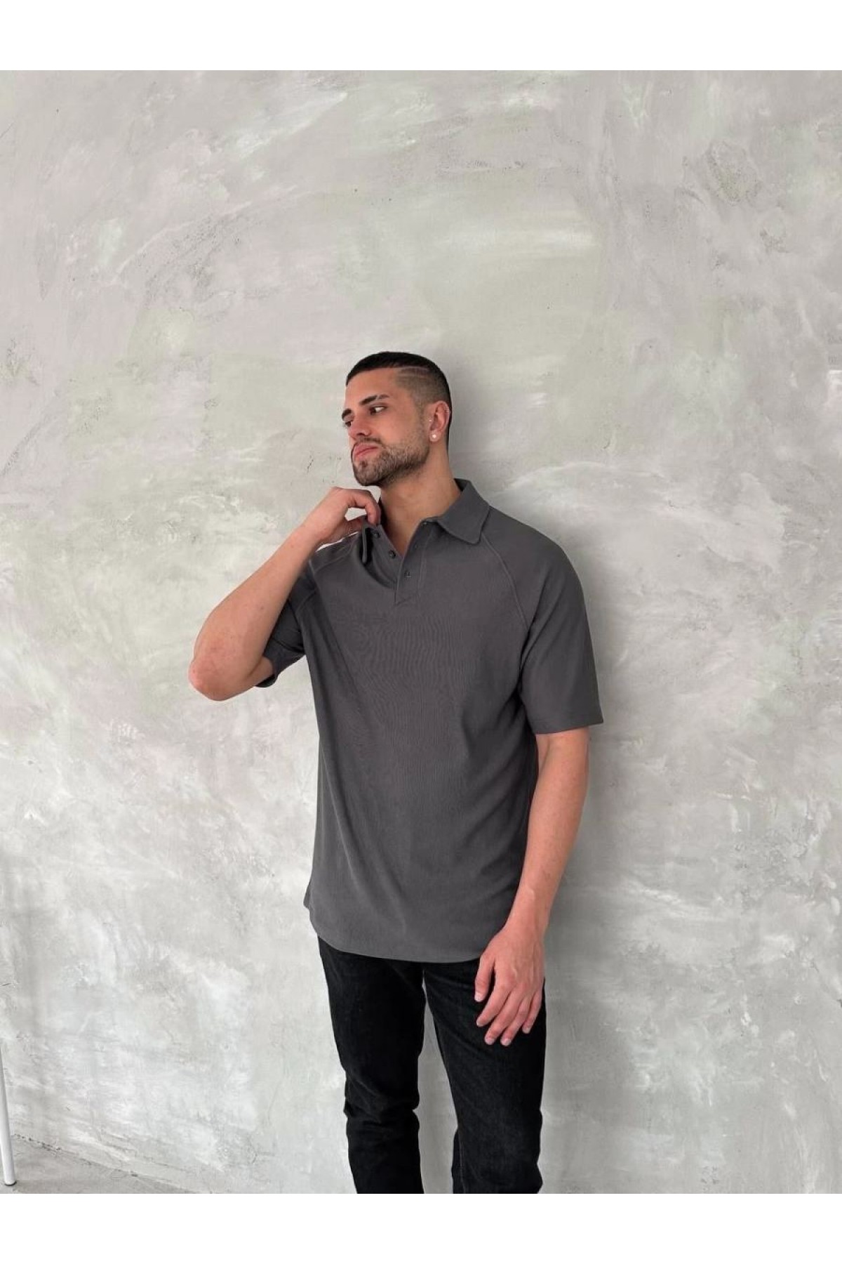 Erkek Polo Yaka Tişört Patlı Kısa Kol Yazlık T-shirt - Antrasit