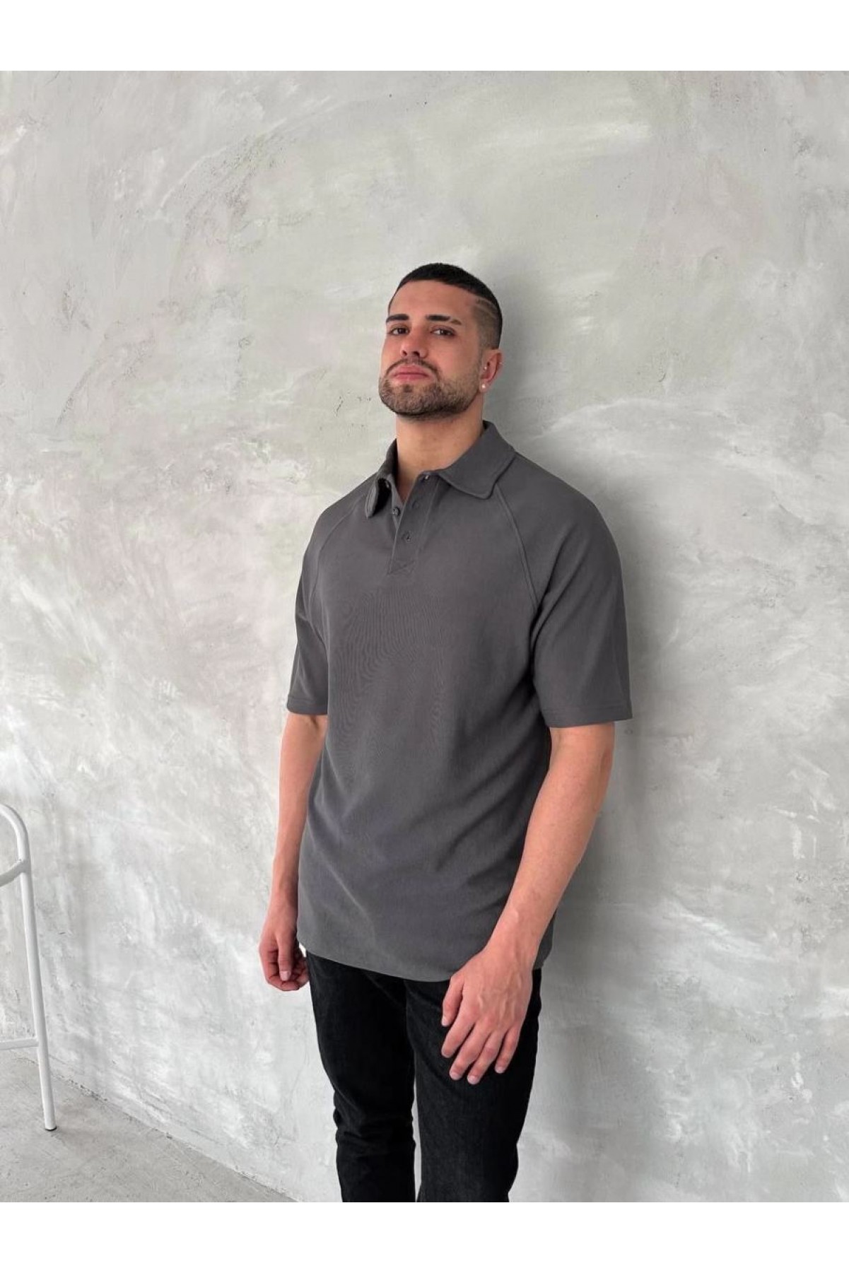 Erkek Polo Yaka Tişört Patlı Kısa Kol Yazlık T-shirt - Antrasit