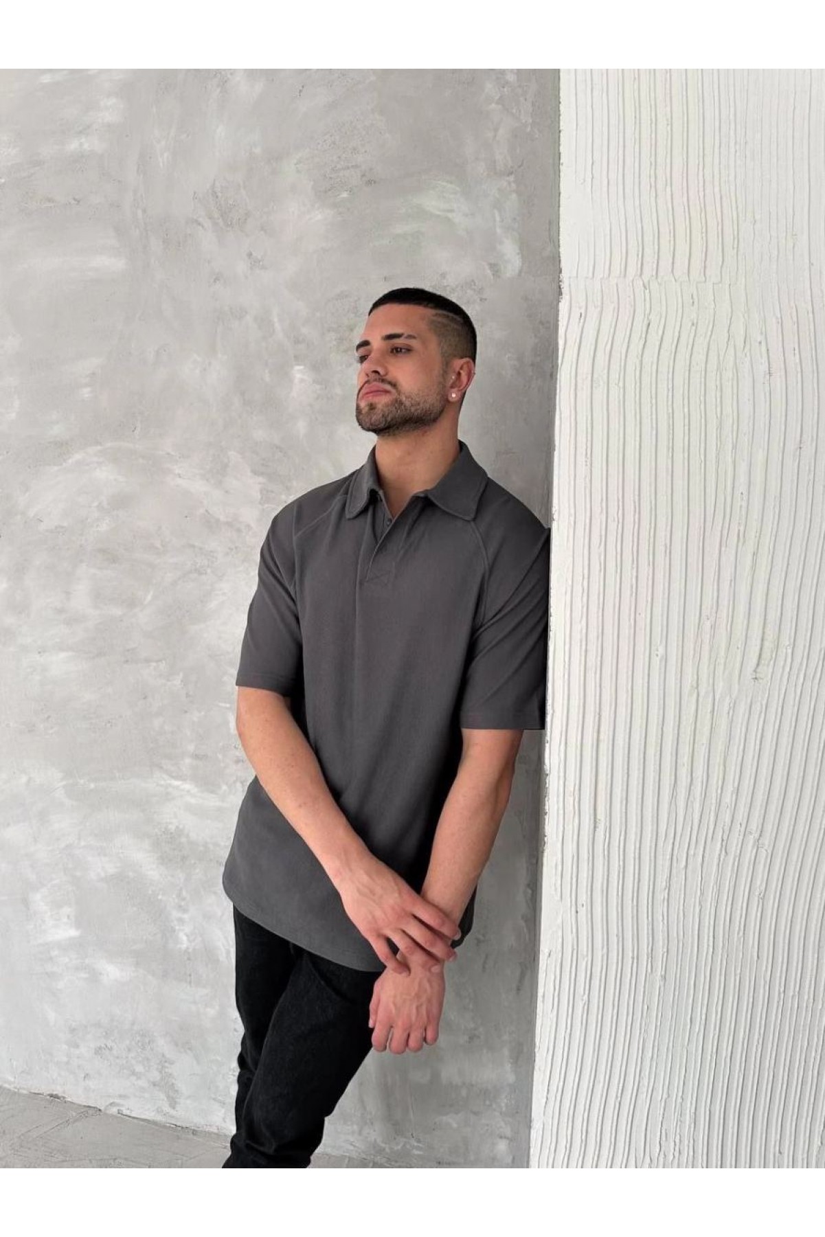 Erkek Polo Yaka Tişört Patlı Kısa Kol Yazlık T-shirt - Antrasit