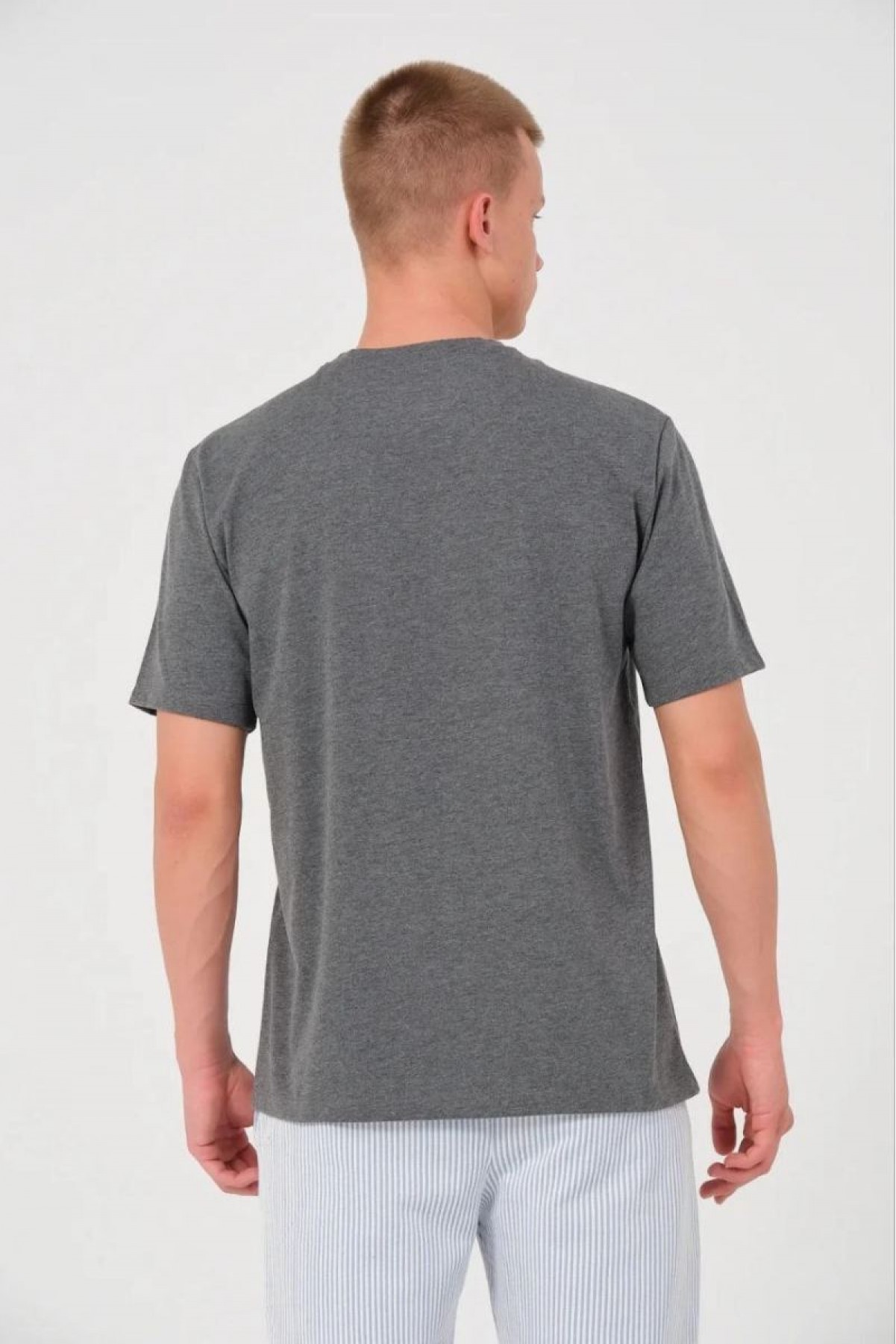 Erkek Düz Bisiklet Yaka Tişört Kısa Kol Yazlık T-Shirt - Antrasit