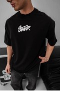 Erkek Kısa Kol Yazlık Tişört Bisiklet Yaka Baskılı Oversize T-Shirt - Siyah