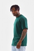 Erkek Düz Yazlık Kısa Kol Tişort Bisiklet Yaka Oversize T-Shirt - Koyu Yeşil