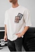 Erkek Yazlık Bisiklet Yaka Baskılı Regular Fit Tişört Kısa Kol T-Shirt - Beyaz