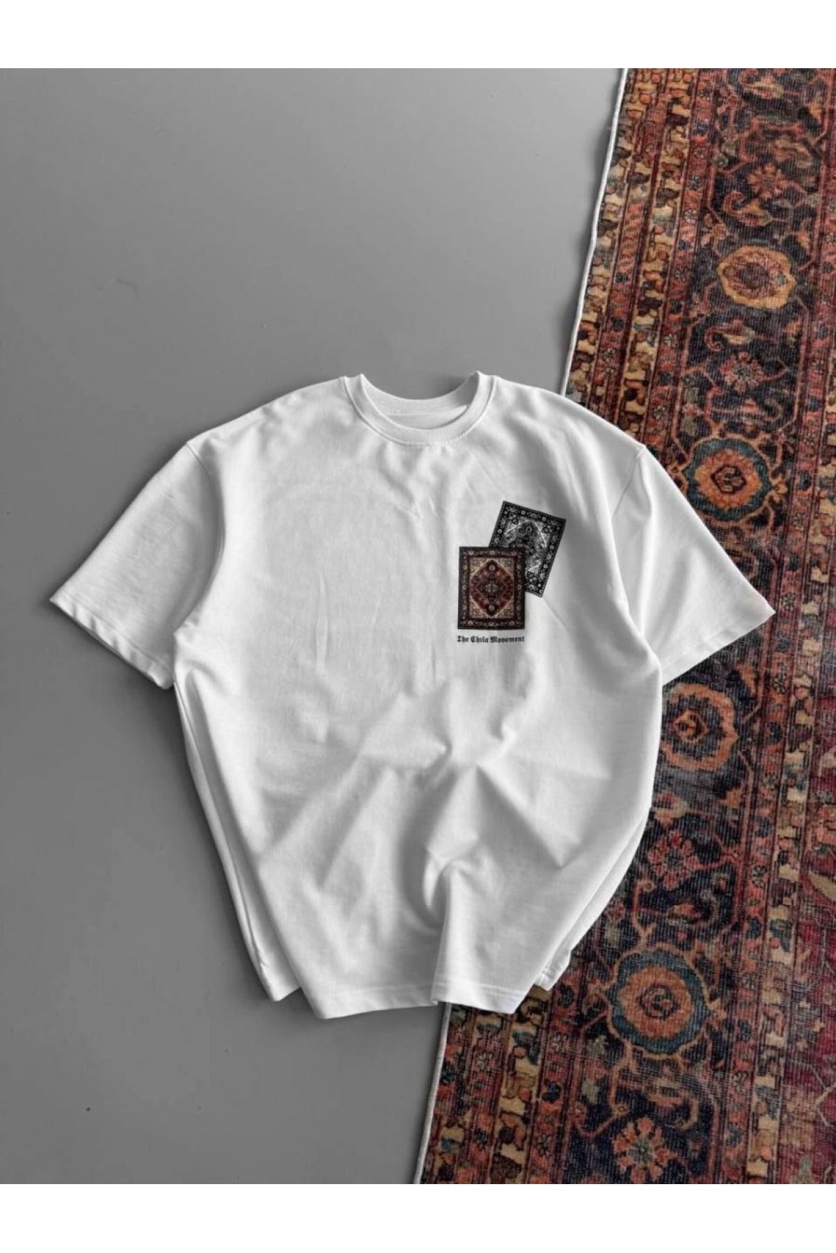 Erkek Yazlık Bisiklet Yaka Baskılı Regular Fit Tişört Kısa Kol T-Shirt - Beyaz