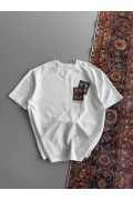 Erkek Yazlık Bisiklet Yaka Baskılı Regular Fit Tişört Kısa Kol T-Shirt - Beyaz