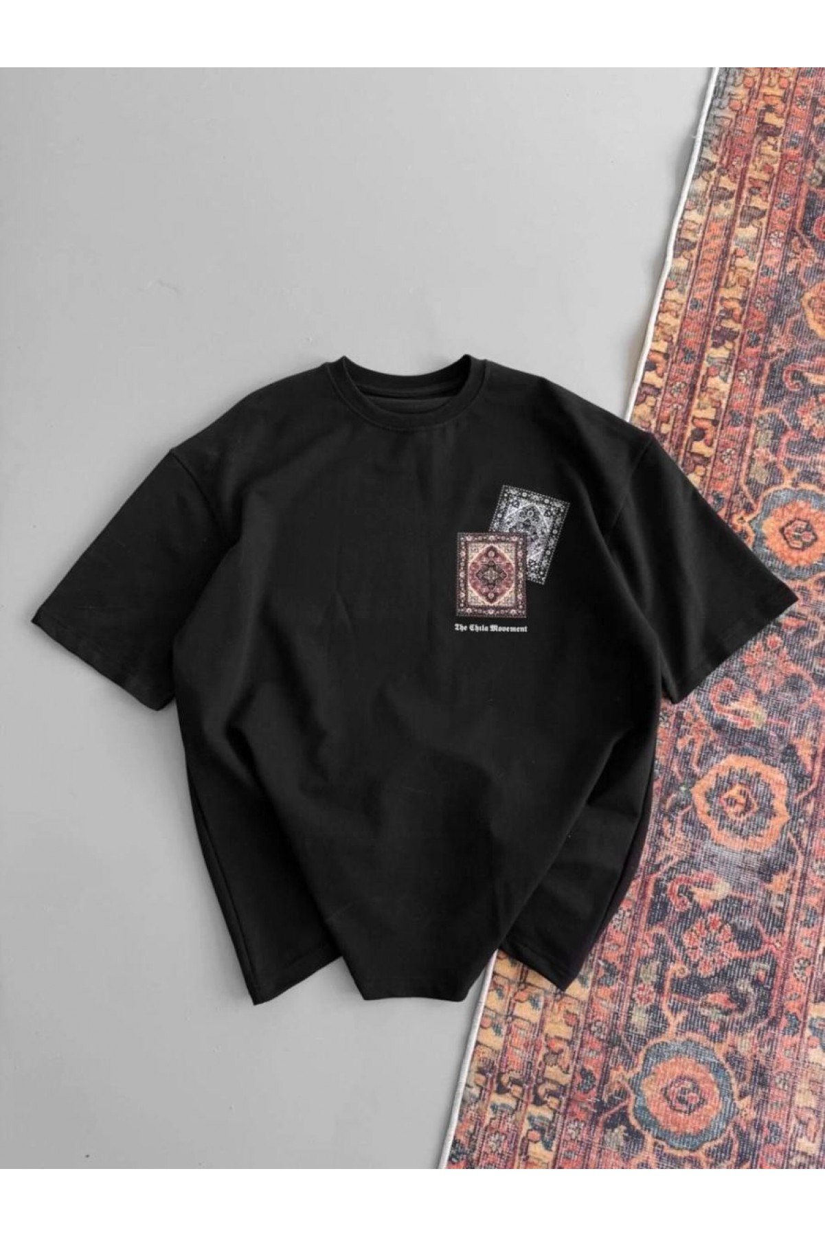 Erkek Yazlık Bisiklet Yaka Baskılı Regular Fit Tişört Kısa Kol T-Shirt - Siyah