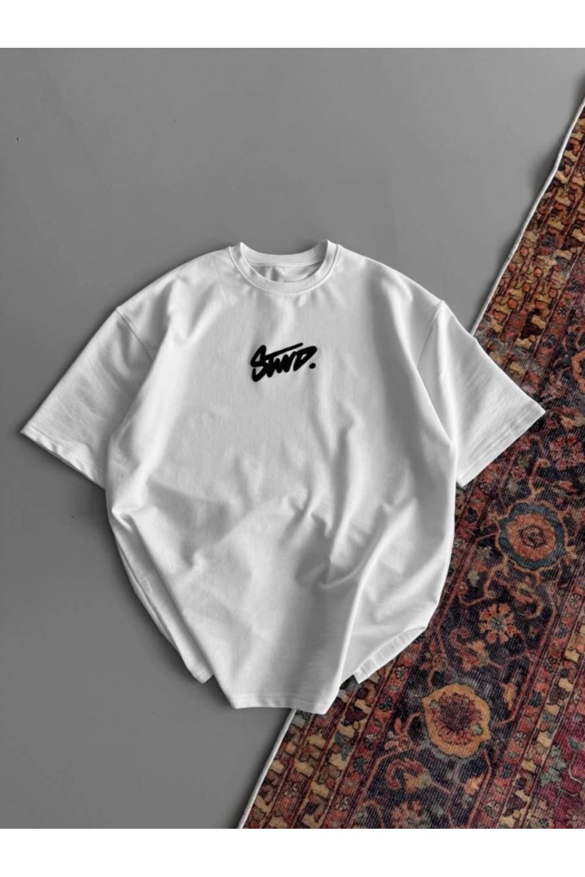 Kadın Yazlık Bisiklet Yaka Baskılı Regular Fit Tişört Kısa Kol T-Shirt - Beyaz