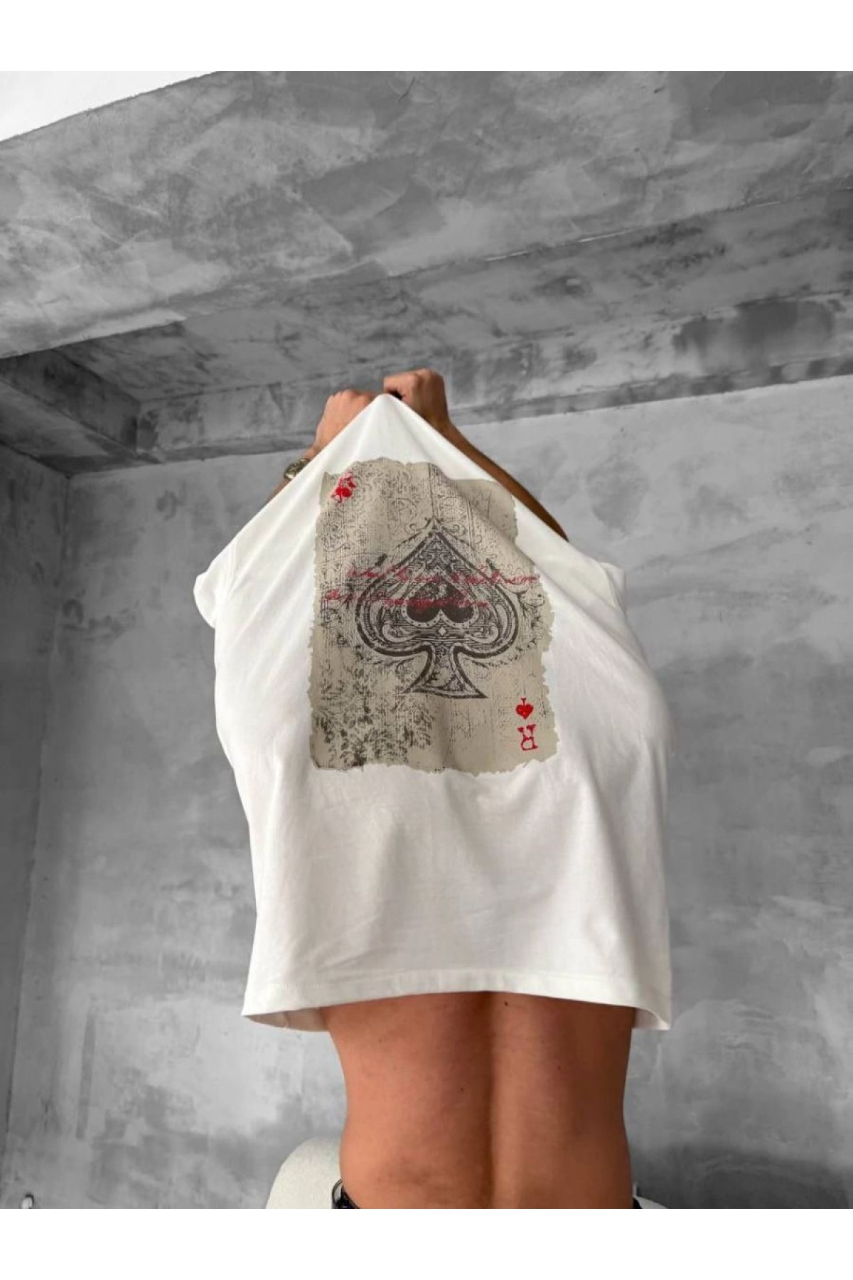 ERKEK Tişört Kısa kol Ön ve Arka Baskılı Oversize Bisiklet Yaka T-Shirt - Beyaz