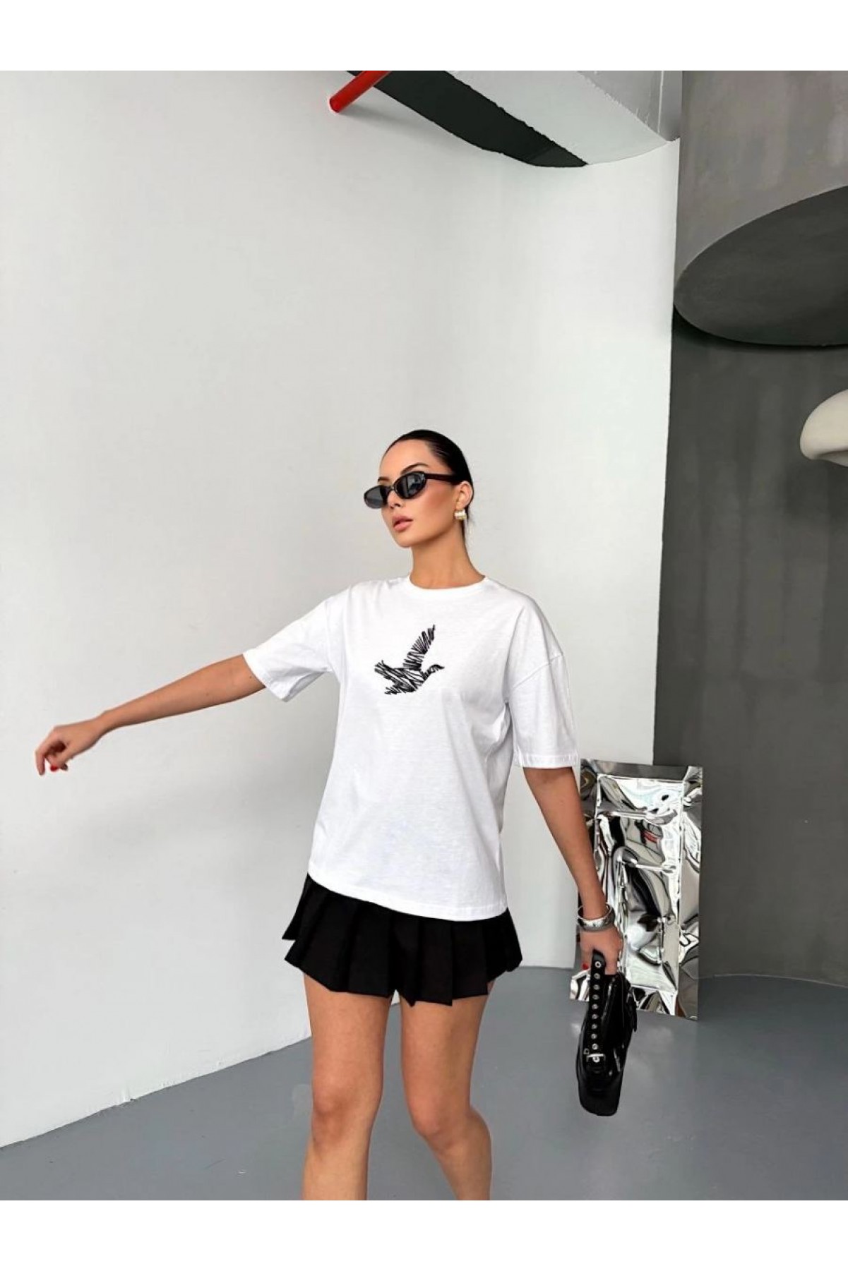 KADIN Baskılı T-Shirt Kısa Kol Bisiklet Yaka Regular Fit Yazlık Tişört - Beyaz