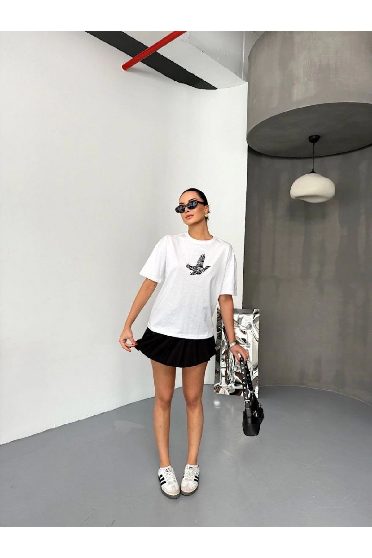 KADIN Baskılı T-Shirt Kısa Kol Bisiklet Yaka Regular Fit Yazlık Tişört - Beyaz
