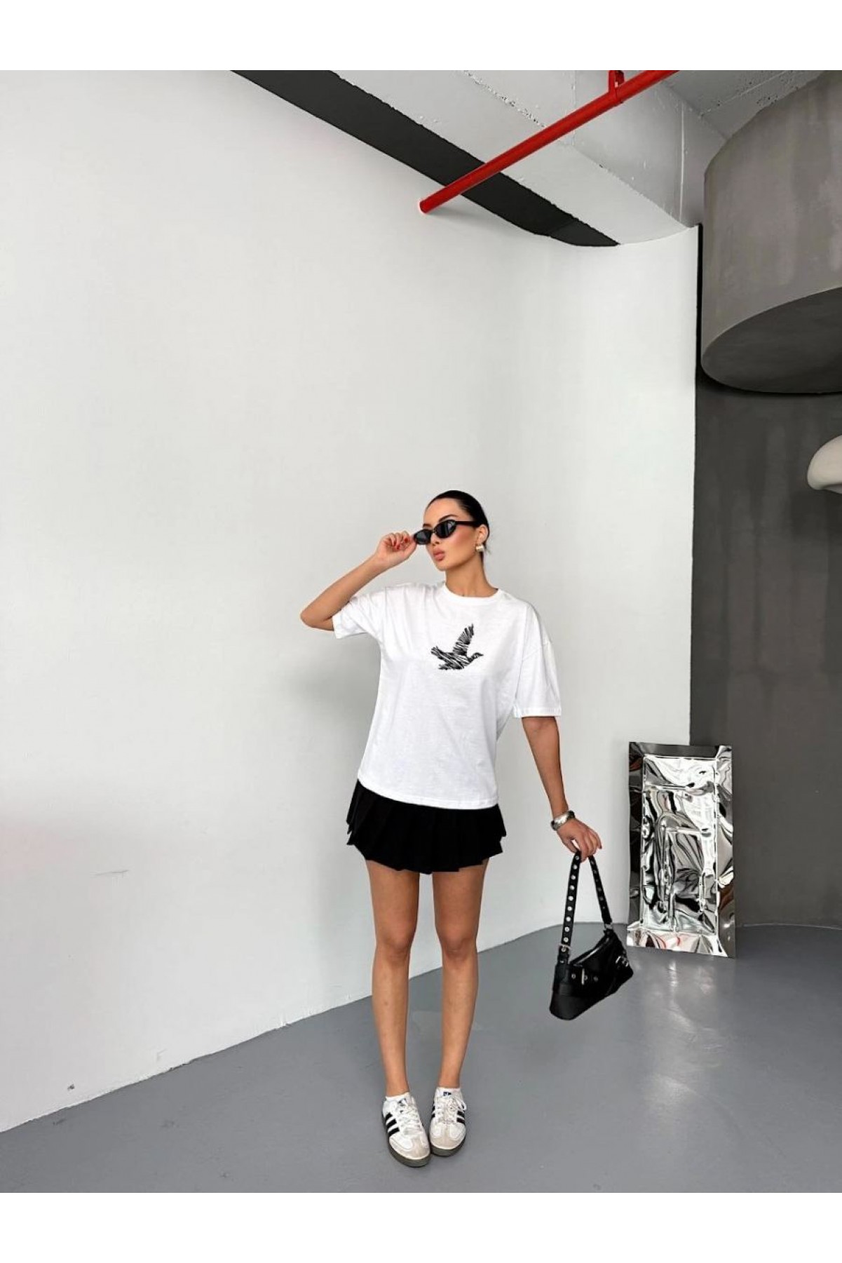 KADIN Baskılı T-Shirt Kısa Kol Bisiklet Yaka Regular Fit Yazlık Tişört - Beyaz