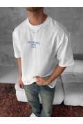 Erkek Ön ve Arka Baskılı T-Shirt Kısa Kol Bisiklet Yaka Regular Fit Tişört - Beyaz