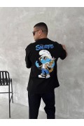 Erkek Ön ve Arka Baskılı T-Shirt Kısa Kol Bisiklet Yaka Regular Fit Tişört - Siyah