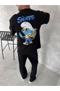 Erkek Ön ve Arka Baskılı T-Shirt Kısa Kol Bisiklet Yaka Regular Fit Tişört - Siyah