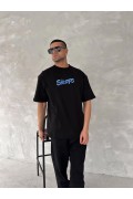 Erkek Ön ve Arka Baskılı T-Shirt Kısa Kol Bisiklet Yaka Regular Fit Tişört - Siyah