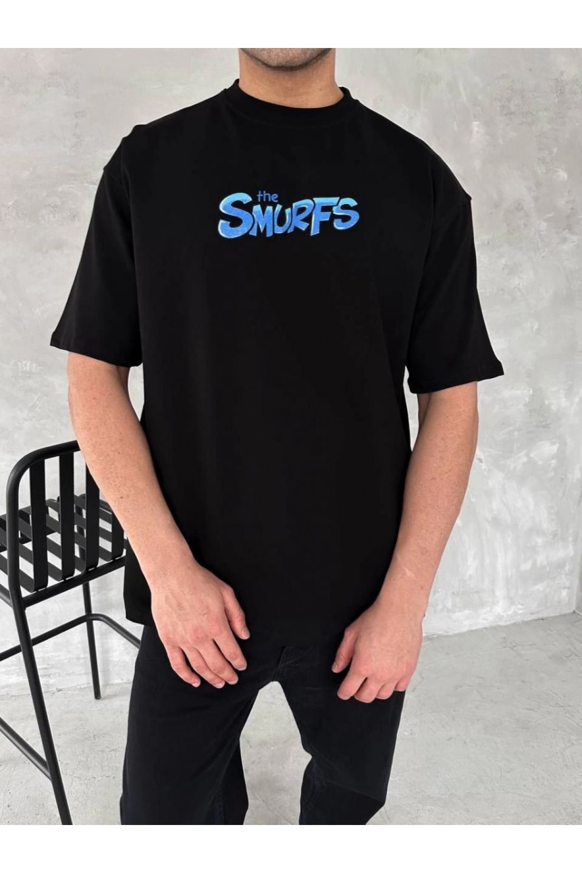 Erkek Ön ve Arka Baskılı T-Shirt Kısa Kol Bisiklet Yaka Regular Fit Tişört - Siyah