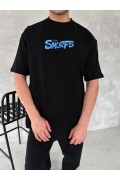 Erkek Ön ve Arka Baskılı T-Shirt Kısa Kol Bisiklet Yaka Regular Fit Tişört - Siyah